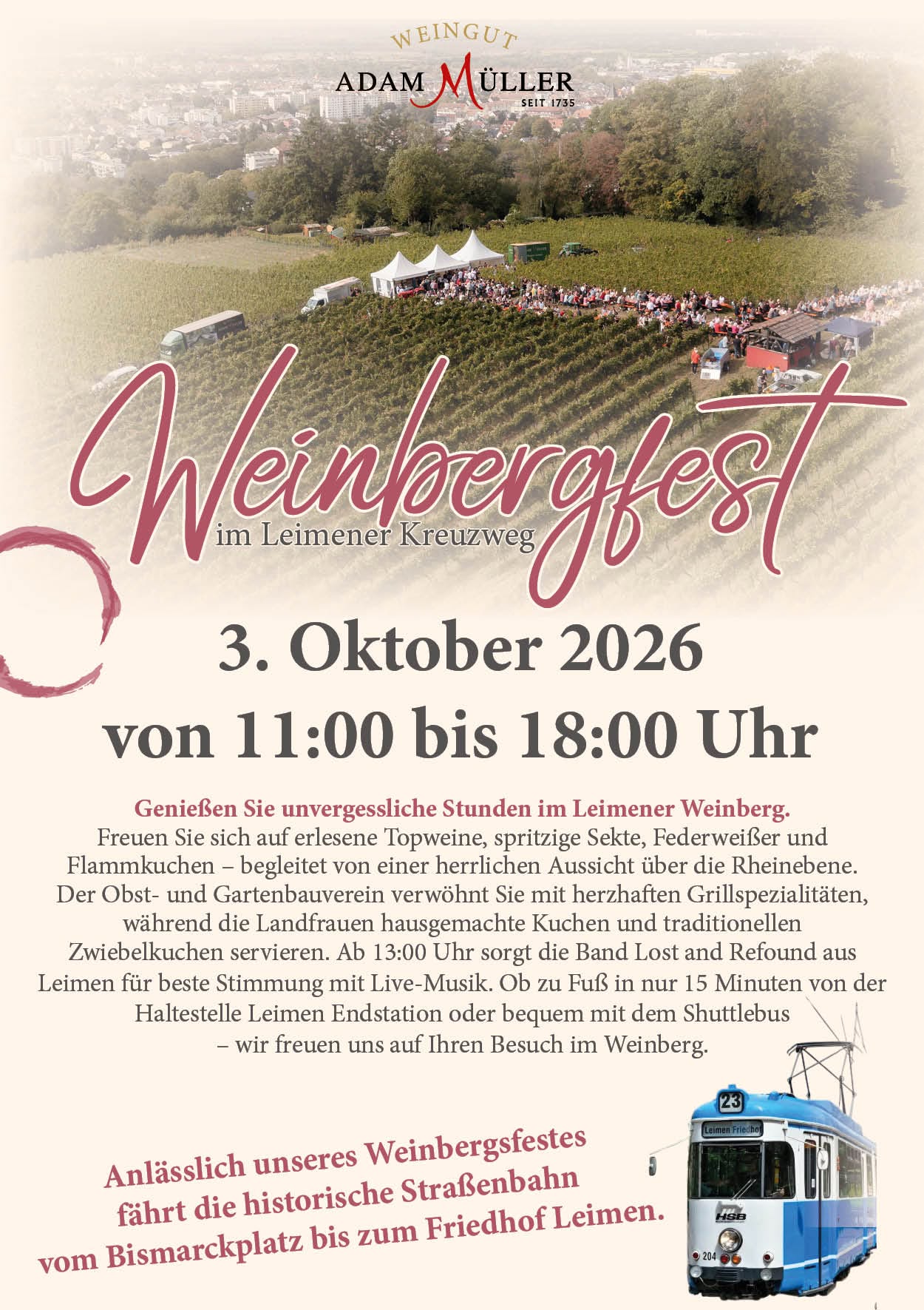 Weinbergfest im Leimener Kreuzweg: Weingut Adam Müller lädt am 3. Oktober ein